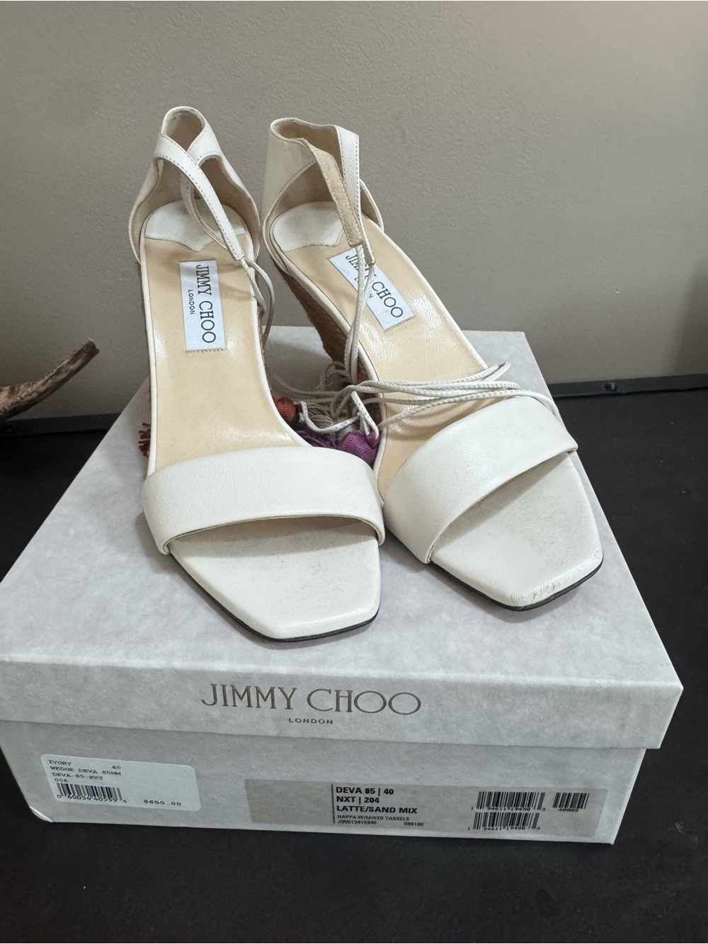 Jimmy Choo Cream Leather Open-Toe Ankle Strap Heels